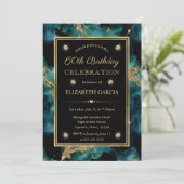 Eleganter Aquamariner und Gold Glitzer Tinte 60. G Einladung (Stehend Vorderseite)