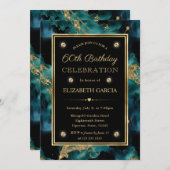 Eleganter Aquamariner und Gold Glitzer Tinte 60. G Einladung (Vorne/Hinten)