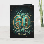 Eleganter Aquamariner und Gold Metallic 60. Geburt Karte (Vorderseite)