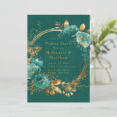 Eleganter Aquamariner und goldblütiger Polterabend Einladung (Stehend Vorderseite)