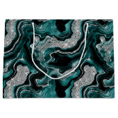 Eleganter Aquamariner und silberner Glitzer Agate Große Geschenktüte (Vorderseite)