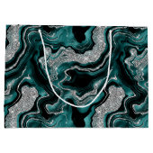Eleganter Aquamariner und silberner Glitzer Agate Große Geschenktüte (Rückseite)