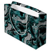 Eleganter Aquamariner und silberner Glitzer Agate Große Geschenktüte (Rückseite Schrägansicht)