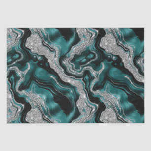 Eleganter Aquamariner und silberner Glitzer Agate  Seidenpapier