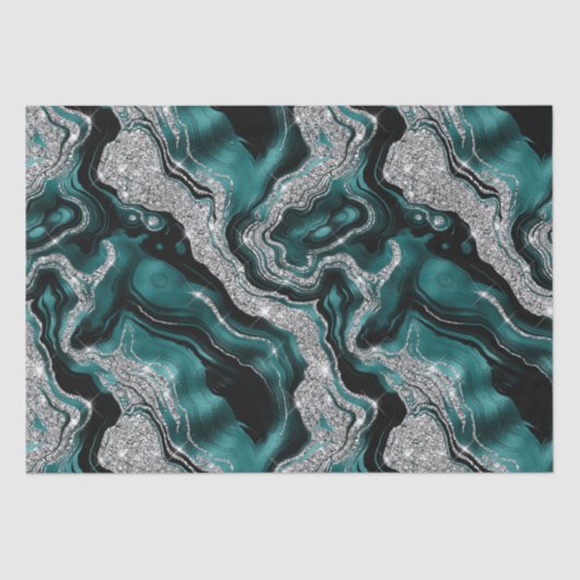Eleganter Aquamariner und silberner Glitzer Agate  Seidenpapier (Vorderseite)