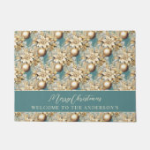 Eleganter aquamariner Weihnachtsbouquet in Gold Fußmatte (Vorderseite)