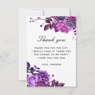 Eleganter Aquarell lila lila Blumengeburtstag Dankeskarte