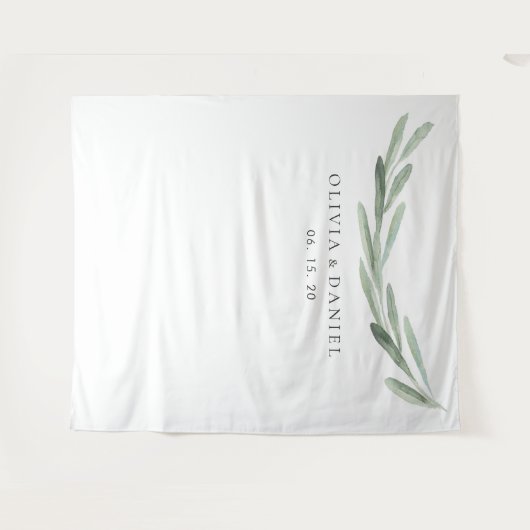 Eleganter Aquarell-Ölzweig-Hochzeits-Hintergrund Wandteppich (Vorderseite (Horizontal))