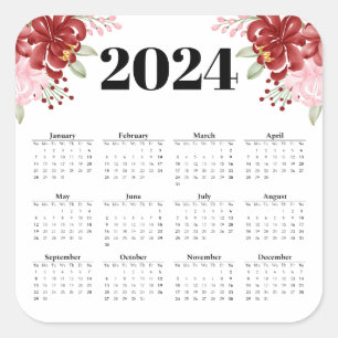 Eleganter Aquarell weiß 2024 Kalender Quadratischer Aufkleber