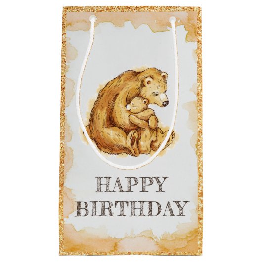 Eleganter Aquarellbär zum Geburtstag Kleine Geschenktüte (Vorderseite)