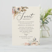 Eleganter Aquarellbro floral süß 16 Geburtstag Einladung (Stehend Vorderseite)