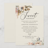 Eleganter Aquarellbro floral süß 16 Geburtstag Einladung (Vorne/Hinten)