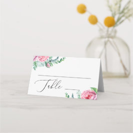 Eleganter Aquarellgarten Hochzeit Rosa Boho Platzkarte