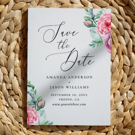 Eleganter Aquarellgarten Hochzeit Rosa Boho Save The Date