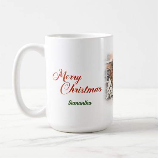 Eleganter Aquarellkiefer mit rustikalem Roter Türs Kaffeetasse (Links)