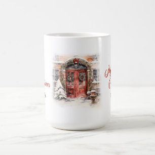 Eleganter Aquarellkiefer mit rustikalem Roter Türs Kaffeetasse