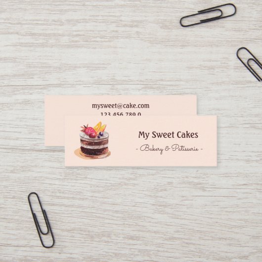 Eleganter Aquarellkuchen Patisserie cupcake Mini Mini Visitenkarte (Vorderseite/Rückseite Beispiel)