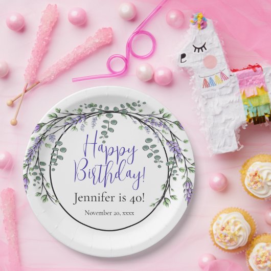 Eleganter Aquarelllavender botanischer Geburtstag Pappteller (Party)