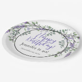 Eleganter Aquarelllavender botanischer Geburtstag Pappteller (Schrägansicht)