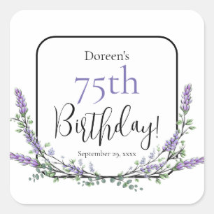 Eleganter Aquarelllavender botanischer Geburtstag Quadratischer Aufkleber