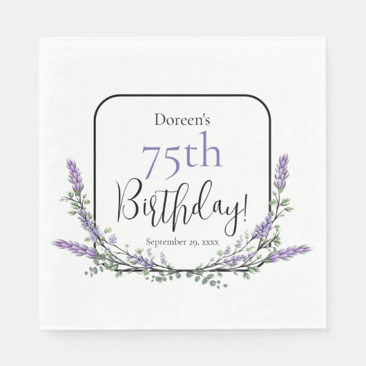 Eleganter Aquarelllavender botanischer Geburtstag Serviette (Vorderseite)