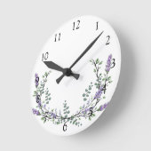 Eleganter Aquarelllavender und Eukalyptus Runde Wanduhr (Winkel)