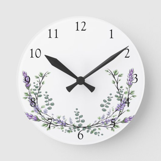 Eleganter Aquarelllavender und Eukalyptus Runde Wanduhr (Vorderseite)