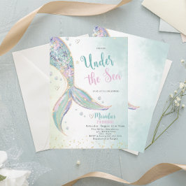 Eleganter Aquarellmaid-Schwanz unter 2. Geburtstag Einladung