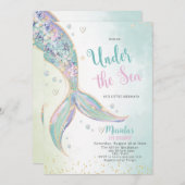 Eleganter Aquarellmaid-Schwanz unter 2. Geburtstag Einladung (Vorne/Hinten)