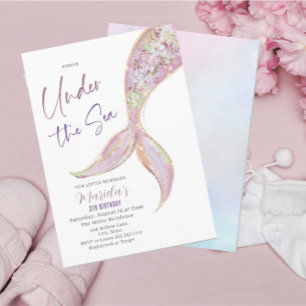 Eleganter Aquarellmaid Schwanz unter 3. Geburtstag Einladung