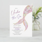 Eleganter Aquarellmaid Schwanz unter 3. Geburtstag Einladung (Stehend Vorderseite)