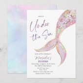 Eleganter Aquarellmaid Schwanz unter 3. Geburtstag Einladung (Vorne/Hinten)