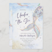 Eleganter Aquarellmaid-Schwanz unter dem Sea Baby Einladung (Vorne/Hinten)