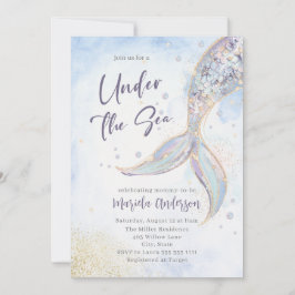 Eleganter Aquarellmaid-Schwanz unter dem Sea Baby Einladung