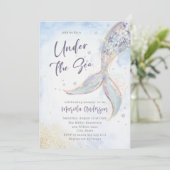 Eleganter Aquarellmaid-Schwanz unter dem Sea Baby Einladung (Stehend Vorderseite)