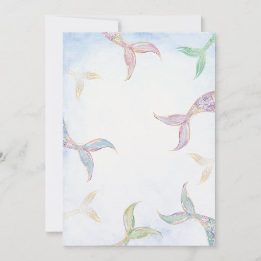 Eleganter Aquarellmaid-Schwanz unter dem Sea Baby Einladung (Rückseite)