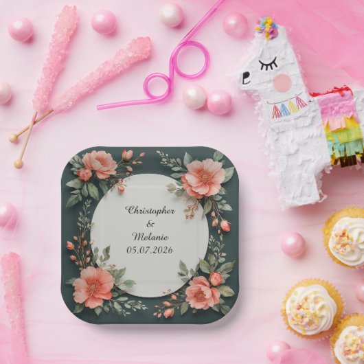 Eleganter Aquarellrahmen Pappteller (Party)