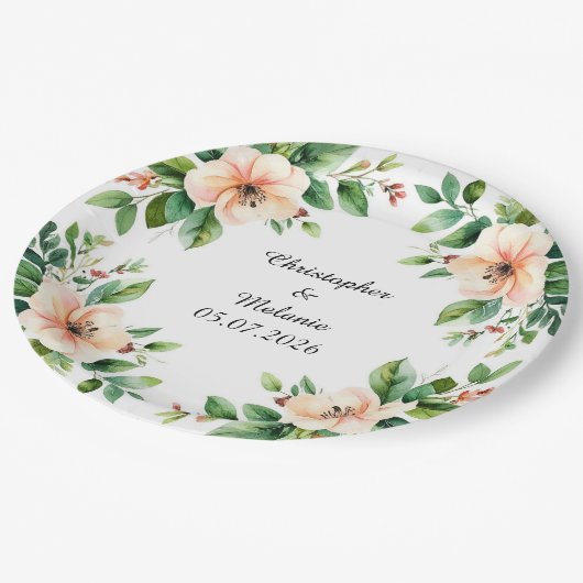 Eleganter Aquarellrahmen Pappteller (Schrägansicht)