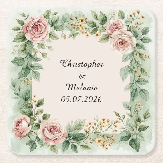 Eleganter Aquarellrahmen Rechteckiger Pappuntersetzer (Vorderseite)