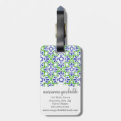 Eleganter Arabeske-Damast-blaues u. grünes Gepäckanhänger (Rückseite vertikal)