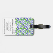Eleganter Arabeske-Damast-blaues u. grünes Gepäckanhänger (Rückseite horizontal)