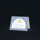 Eleganter Arch Form Amalfi Lemons Brautparty Dankeskarte<br><div class="desc">Die Aquarelllemonen werden durch ein klassisches blau-weißes Azulejo-Fliesenmuster ergänzt.</div>