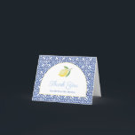Eleganter Arch Form Amalfi Lemons Brautparty Dankeskarte<br><div class="desc">Die Aquarelllemonen werden durch ein klassisches blau-weißes Azulejo-Fliesenmuster ergänzt.</div>