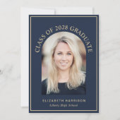 Eleganter Arch Foto Blue Gold Abschluss Ankündigung (Vorderseite)