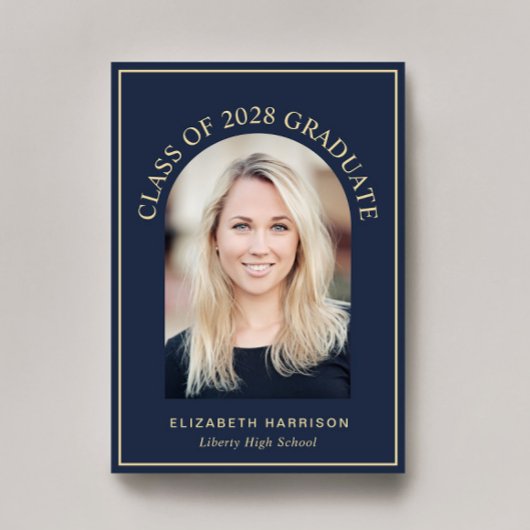 Eleganter Arch Foto Blue Gold Abschluss Ankündigung