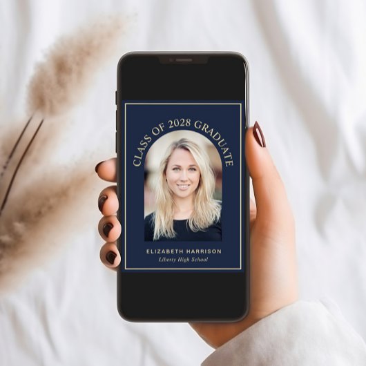 Eleganter Arch Foto Blue Gold Abschluss Ankündigung