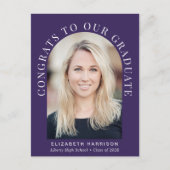 Eleganter Arch Foto Lila Abschluss Ankündigungspostkarte (Vorderseite)