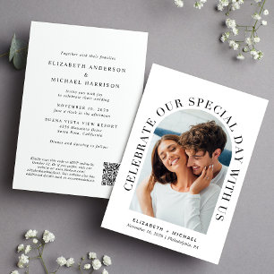 Eleganter Arch-Foto QR-Code in einer Hochzeit Einladung