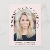 Eleganter Arch Foto Rosa Abschluss Ankündigungspostkarte (Vorderseite)