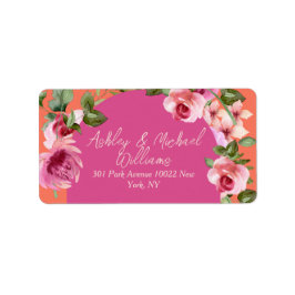 Eleganter Arch Frame Rosa und Orange Floral Weddin Adressaufkleber